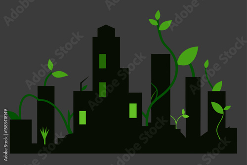 green vines growing up abandoned city structures
