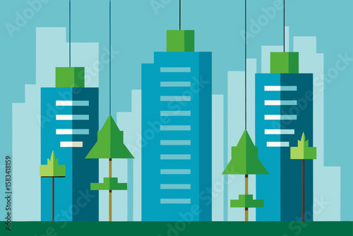 high rise buildings with hanging vertical gardens