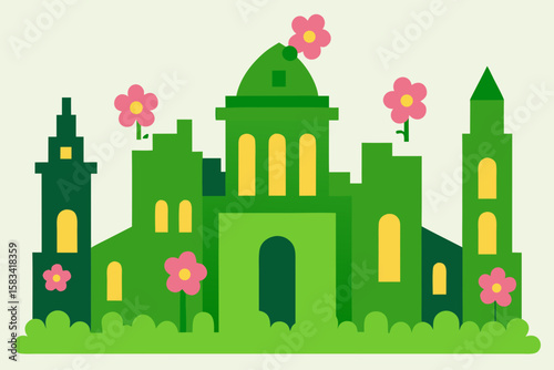 old architecture with green moss and flowers