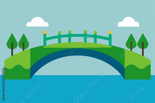 peaceful city bridge over water with green emban
