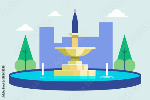 peaceful fountain in downtown city square