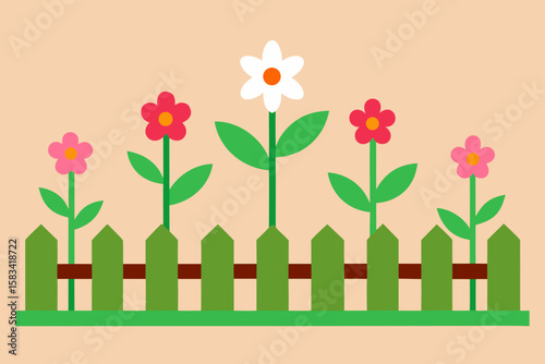 spring flowers growing on old city fence