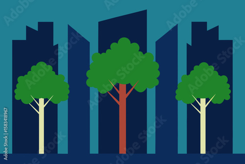 trees peeking through gaps in high rise building