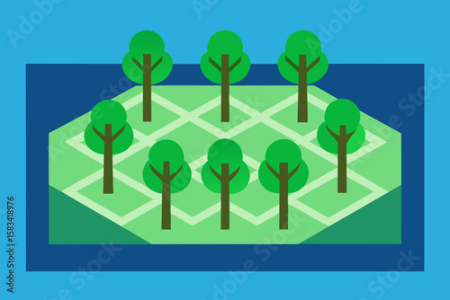 trees planted in grid across urban square