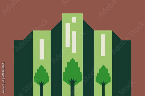 trees peeking through gaps in high rise building