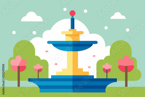 water fountain in city park surrounded