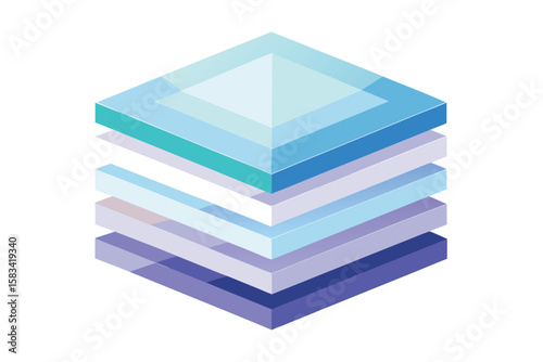 Abstract layered cube illustration showcasing data structure and multi-faceted design with cool tones of blue and purple.