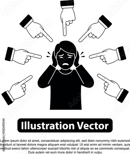 Illustration depicting a person surrounded by pointing fingers, showing distress and feeling overwhelmed.