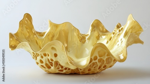 Elegant Abstract Golden Bowl with Unique Organic Shape Design