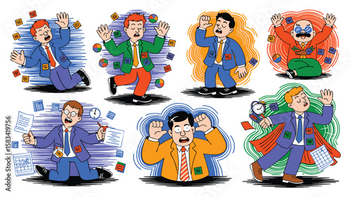 Dynamic Businessman Illustrations: Colorful, Energetic, Expressive Character Designs for Presentations, Marketing, and Branding