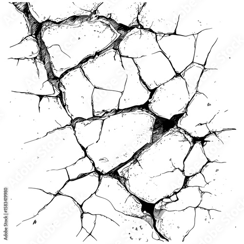 Vintage broken surface, engraved cracked glass texture, hand-drawn shattered pattern, antique damage sketch, retro dramatic detail, edgy art style, vector illustration.