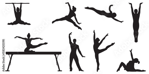 various style gymnast silhouette set of vector icon
