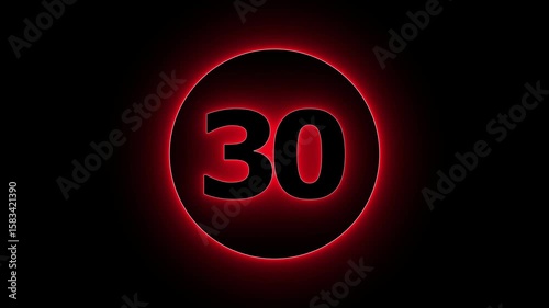 Neon line red color number icon animation with 30 number.