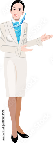 Korean flight attendant shows with her hand