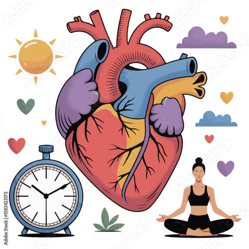 Mindful Heart Wellness – Symbolic Health, Time & Meditation Illustration