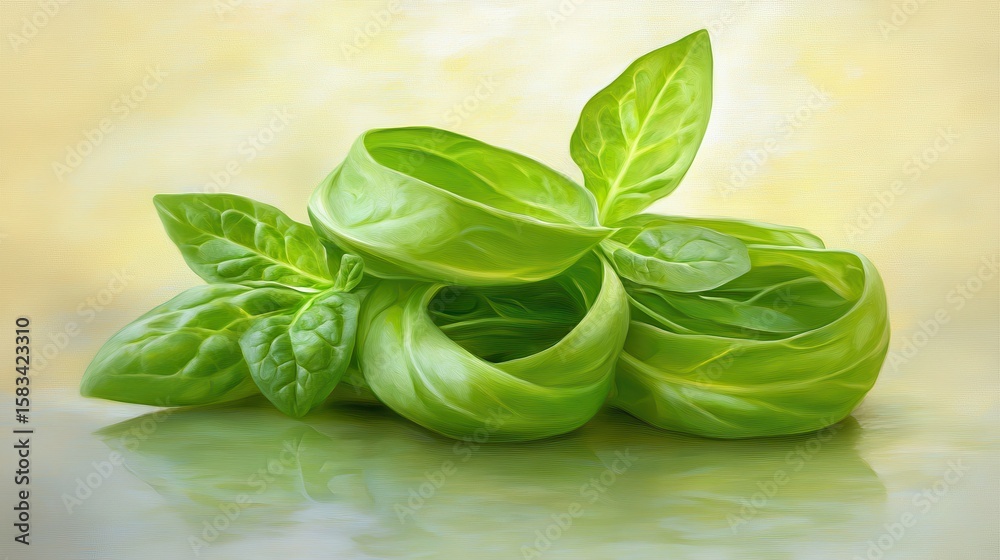 Fototapeta premium Fresh Basil Leaves on a Soft Background Displaying Natural Elegance