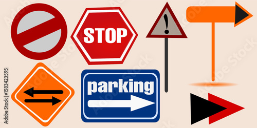 Set of road signs ,set of traffic signs ,Essential Road Signs Vector Set – Stop , Parking, Arrows & Warnings
,Traffic and Street Sign Icons for Navigation and Safety