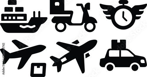 Vector illustration of delivery and logistics icons for global shipping