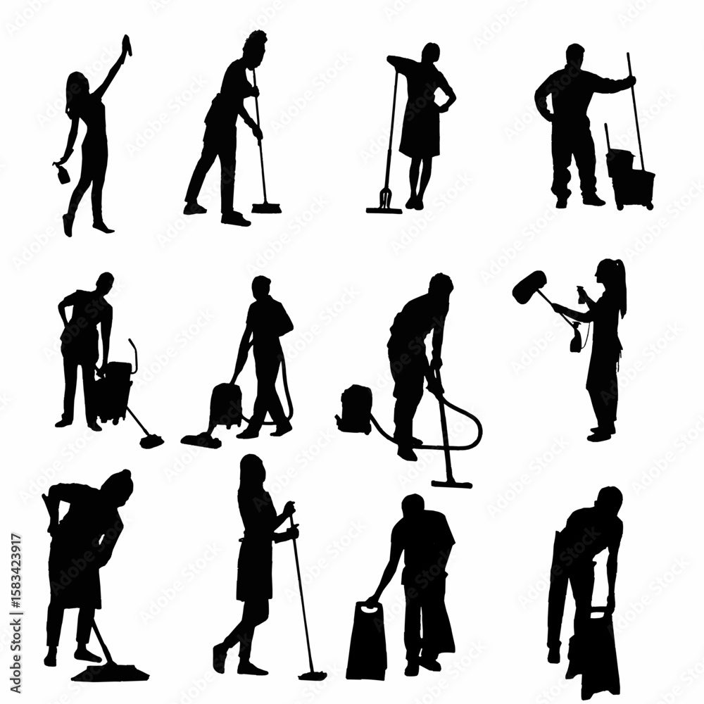 Naklejka premium Cleaning Service Silhouette Vector Set