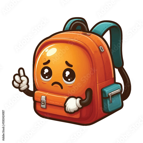 Sad Orange Backpack Cartoon Character Illustration vector isolated on white background