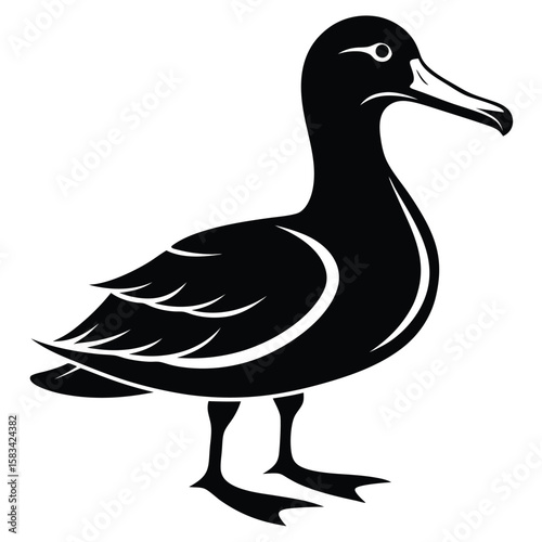 Stylized Silhouette Illustration of a Duck or Waterfowl Standing Profile View Black and White Graphic Design