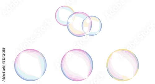 Illustration of several translucent oval shapes with iridescent colors on a white background art design