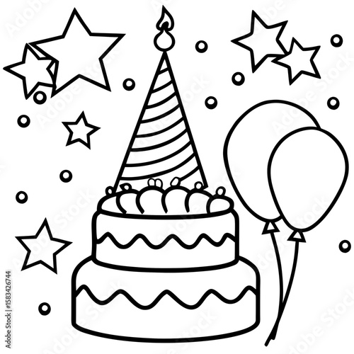 Birthday Bash Line Art Vector Set