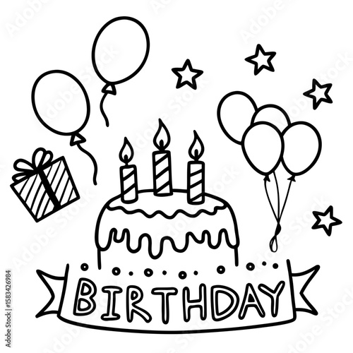 Birthday Bash Line Art Vector Set