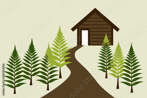 A charming house nestled on a snowy hill, adorned with festive Christmas decorations and surrounded by a serene pine forest