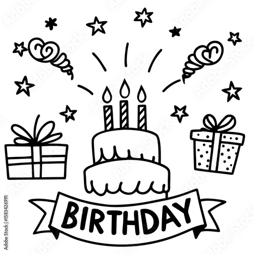 Birthday Bash Line Art Vector Set