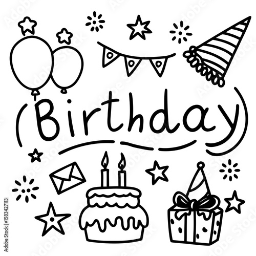Birthday Bash Line Art Vector Set