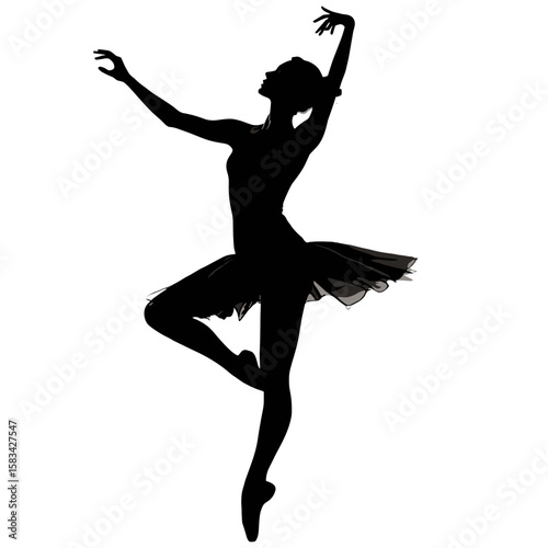 Ballet dancer silhouette in graceful pose wearing tutu on white background
