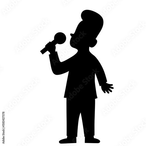 Singer silhouette performing with microphone on white background