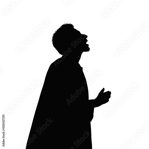 Person silhouette expressing emotion with head tilted upward on white background
