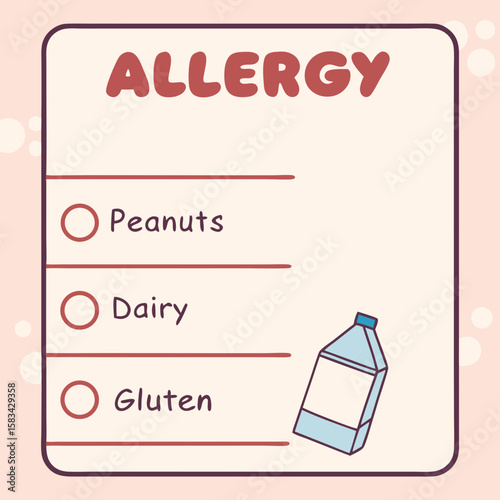 Allergy information checklist, flat illustration, pastel colors, for healthcare websites