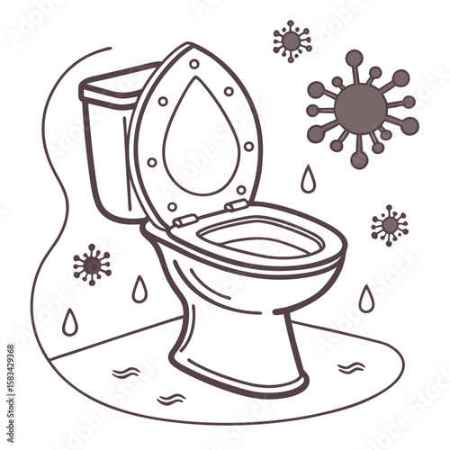 Toilet hygiene illustration, flat style, monochrome, for health awareness campaigns