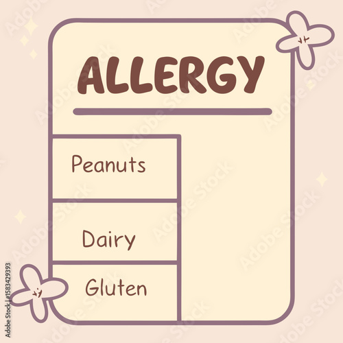 Allergy information card, flat design, pastel colors, for food packaging