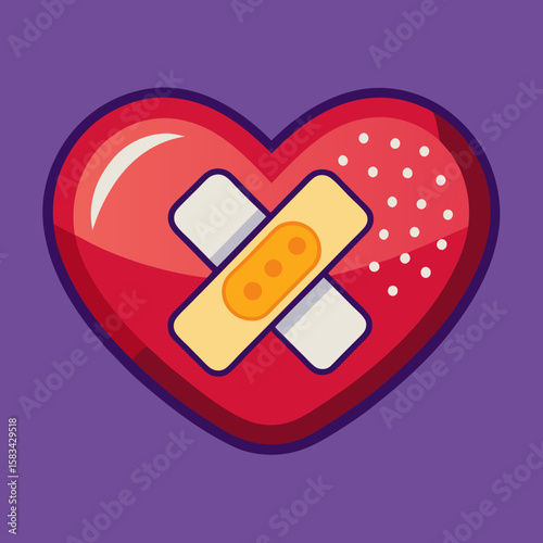 Red heart with bandage, healing concept, for health campaigns