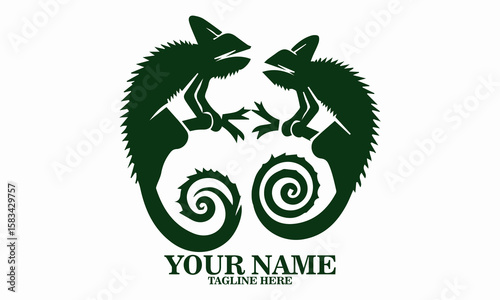 Illustration vector a chameleon flicking its tongue, chameleon flicking its tongue icon design, chameleon flicking its tongue logo art