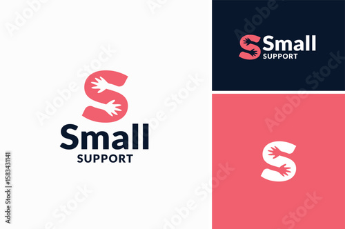 Initial Letter S with two small arms hands like holds embrace or hug a pillow for support care love affection logo design