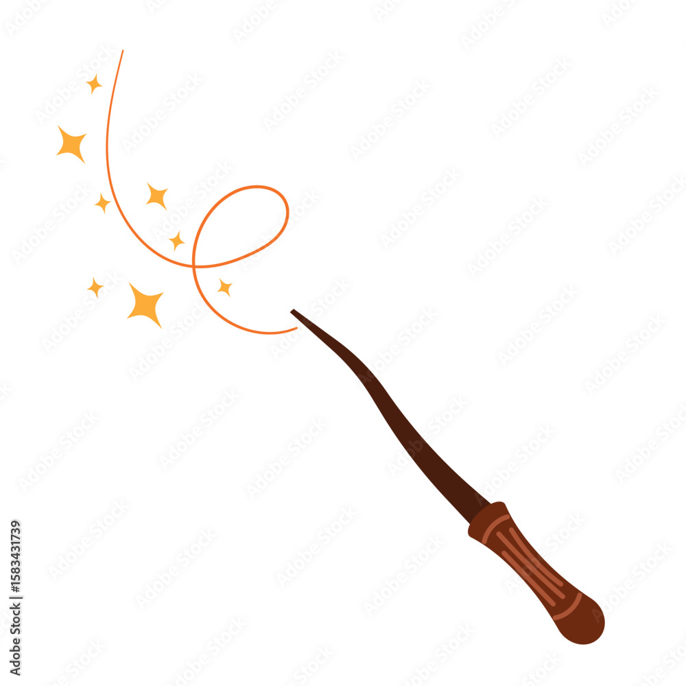 Fototapeta premium Halloween wizard magic wand. Vector of magic wand icon in flat style isolated on white background
