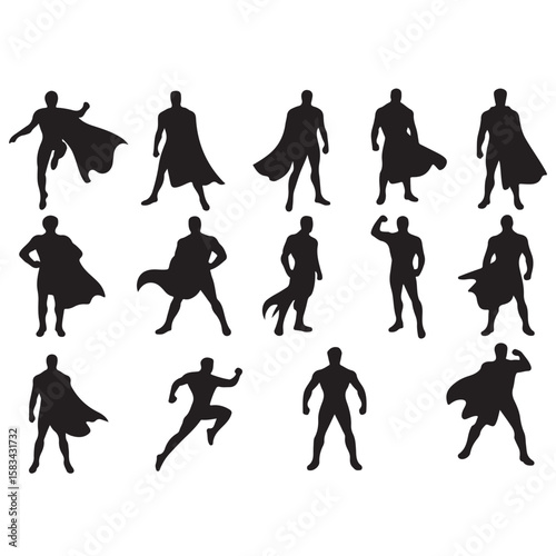 Superhero Silhouette Set – Iconic Posed Hero Illustrations