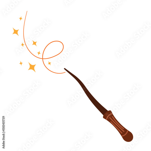 Halloween wizard magic wand. Vector of magic wand icon in flat style isolated on white background