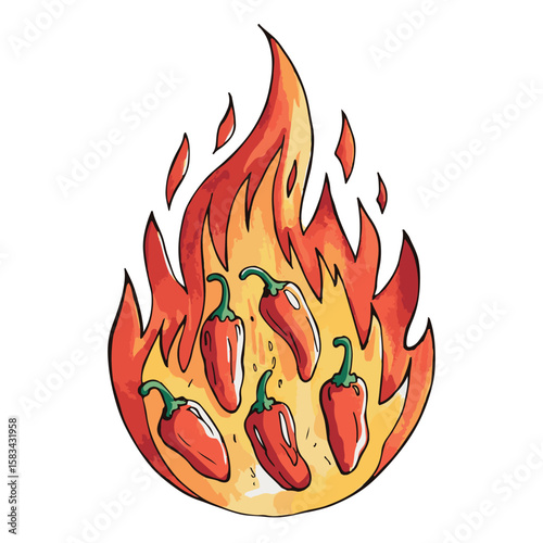 Here's a fiery orange vector illustration set featuring hot flames, perfect for a burning design element or symbol