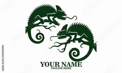 Illustration vector a chameleon flicking its tongue, chameleon flicking its tongue icon design, chameleon flicking its tongue logo art
