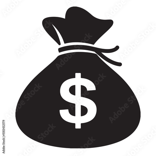 Bag with dollar money sign, a 3D financial icon of wealth and savings for business and banking