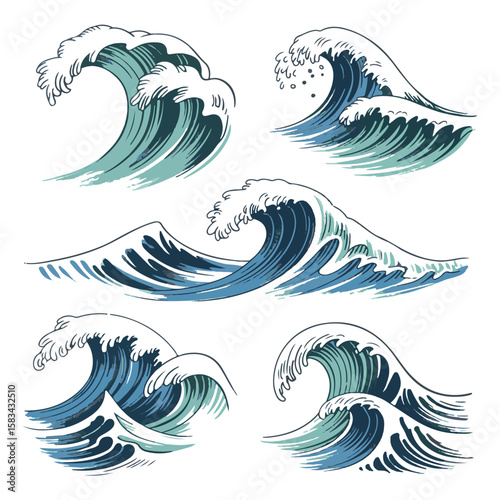 Dynamic Ocean Wave Illustrations – Artistic Marine Motion Designs
