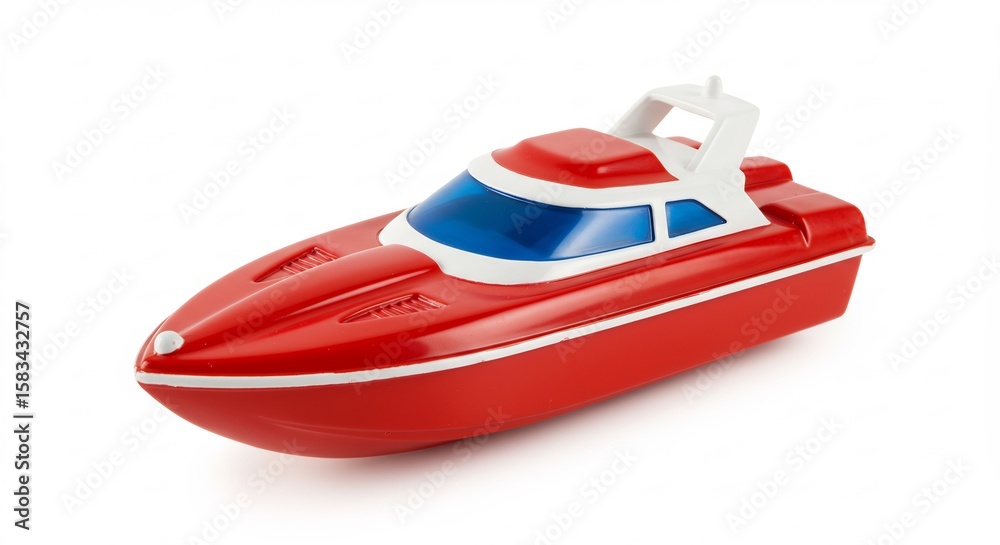 Naklejka premium Bateau jouet rouge vif brillant photo studio eclairage net. AI Generated