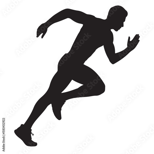Silhouette of a person running, jumping, and engaged in various sports, a black vector illustration of an athlete in action
