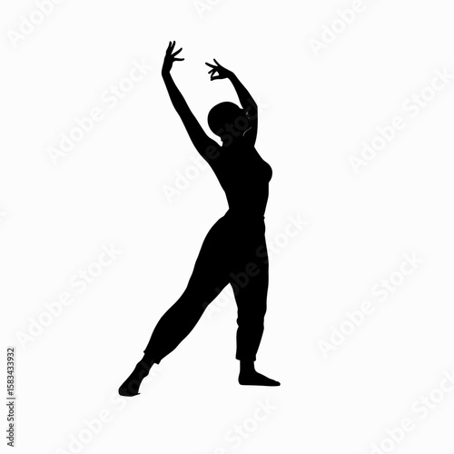 Female dancer silhouette in expressive pose on white background